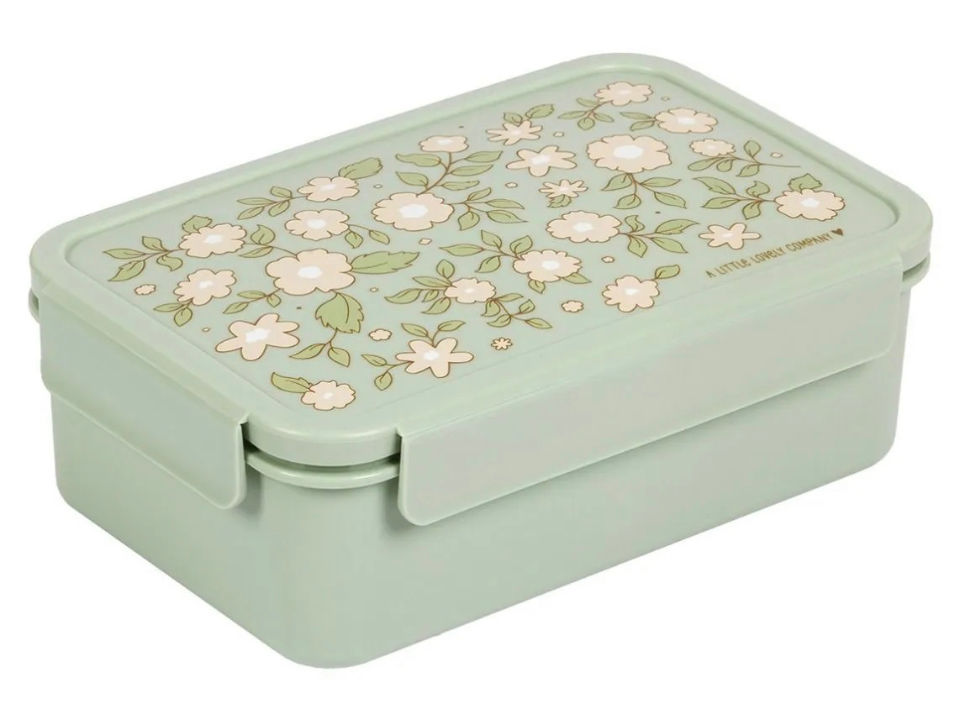 קופסת אוכל  מחולקת פרחים ירוק