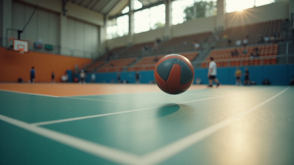 Eye-level view of a netball court during a match