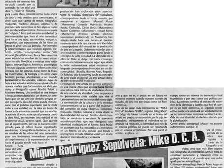 Miguel Rodríguez Sepúlveda: Mike DCA. Un solitario Artista Conceptual de Tampico; Jesús Flores Villegas.