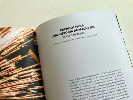 “Exergo  para Una historia de machetes”. Texto de Irving Domínguez para el catálogo Fuga y Entropía [English / español]