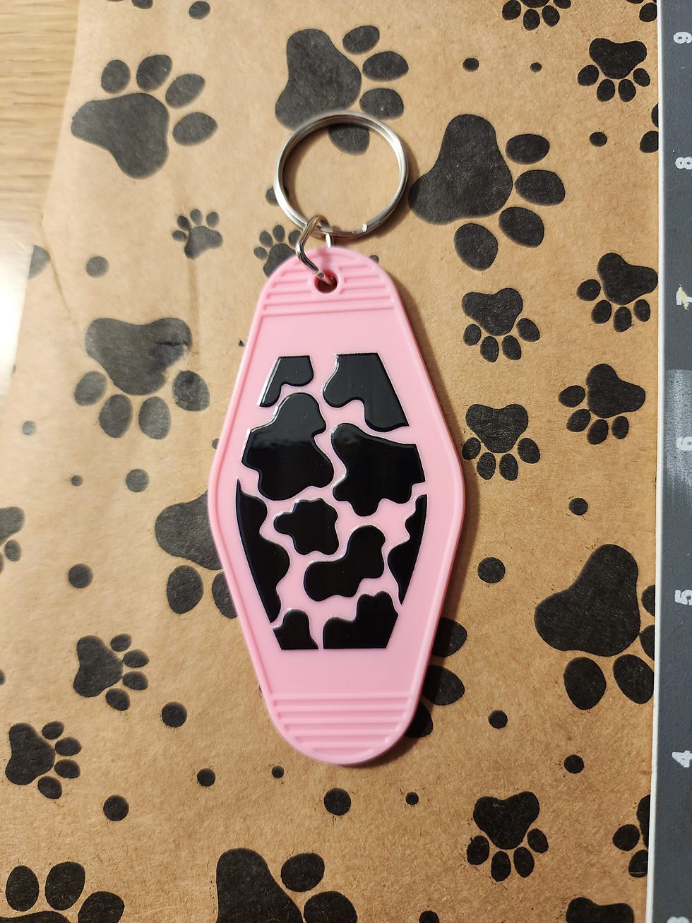 Thumbnail: Pink and Black Cow Print Keychain