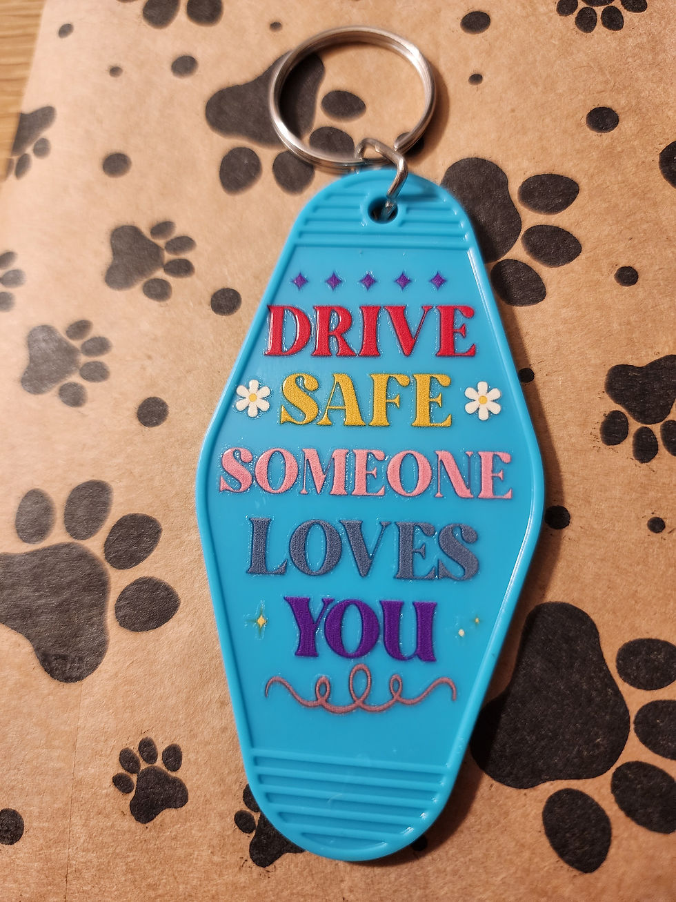 Thumbnail: Teal Keychain with Colorful Message