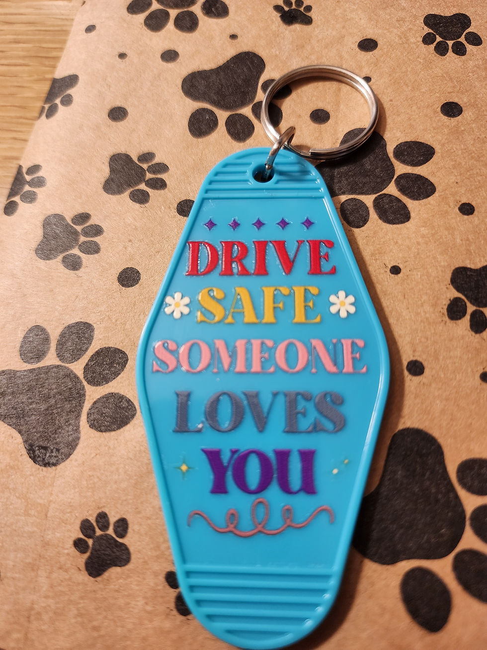 Thumbnail: Teal Keychain with Colorful Message