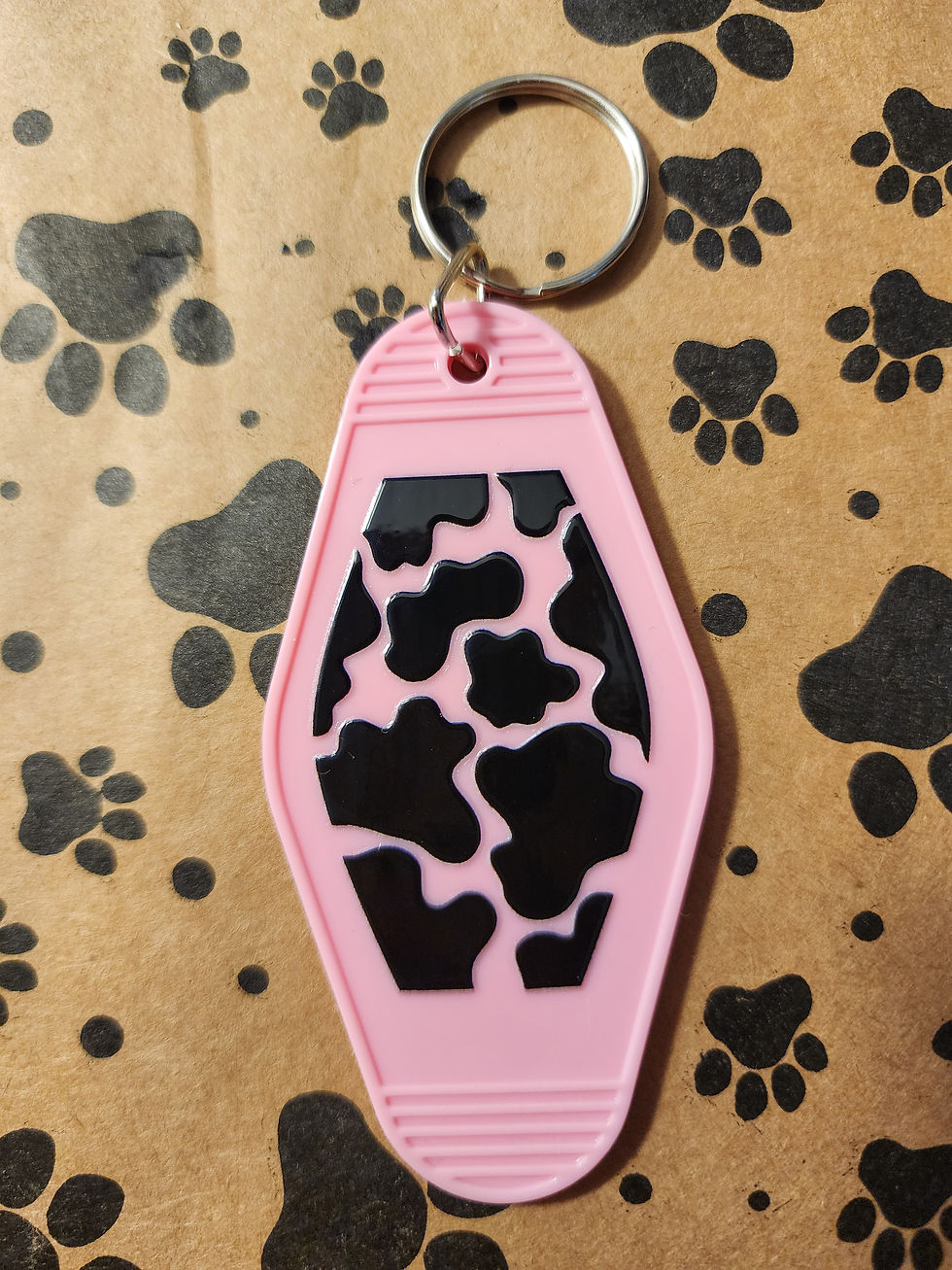 Thumbnail: Pink and Black Cow Print Keychain