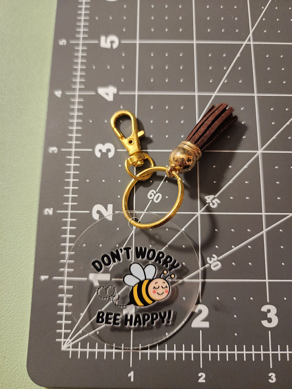 Thumbnail: Don’t Worry Bee Happy Acrylic Keychain with Tassel