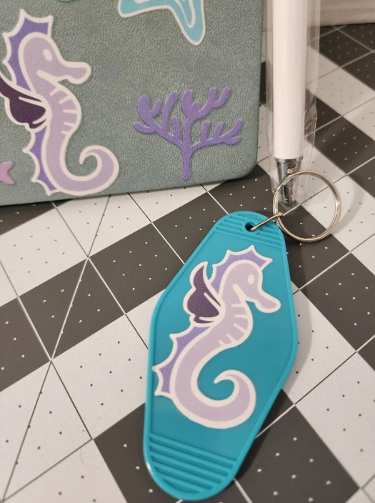 Thumbnail: Sea Life Seahorse Journal with Pen and Keychain- Gray, Lavender, Turquoise