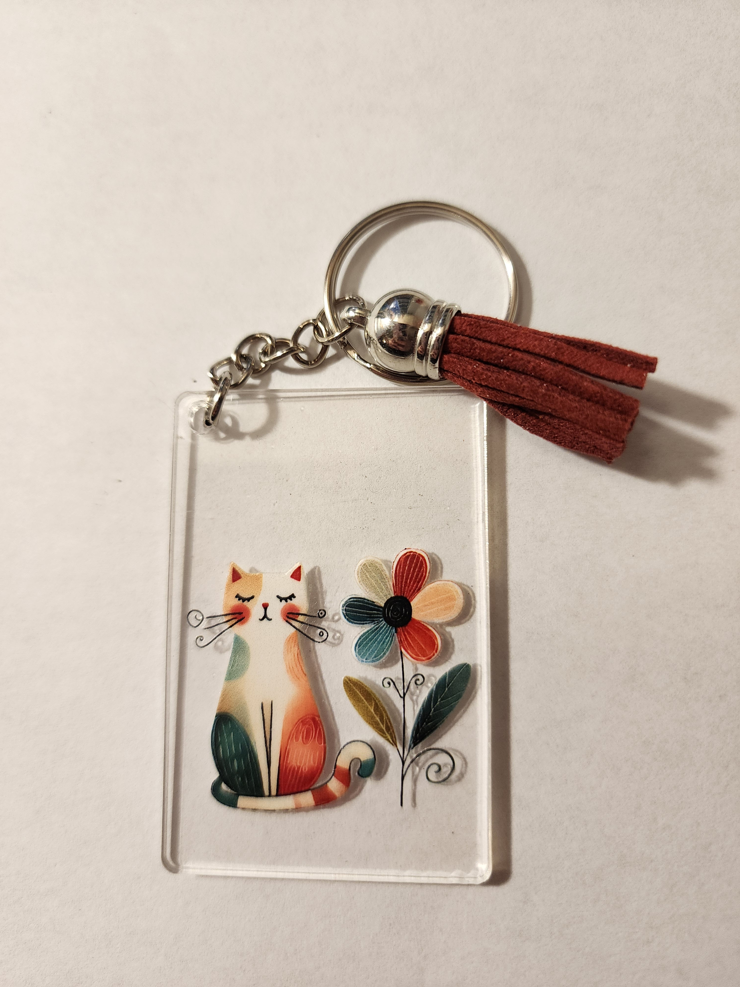 Colorful Cat Keychain with Tassel