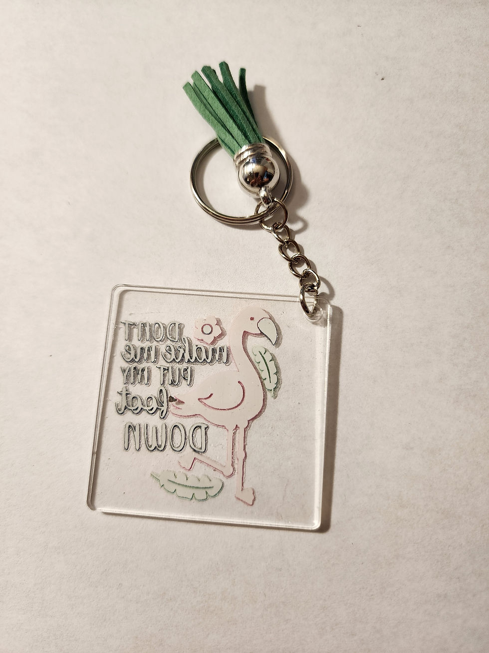 Thumbnail: Pink Flamingo Keychain with Green Tassel