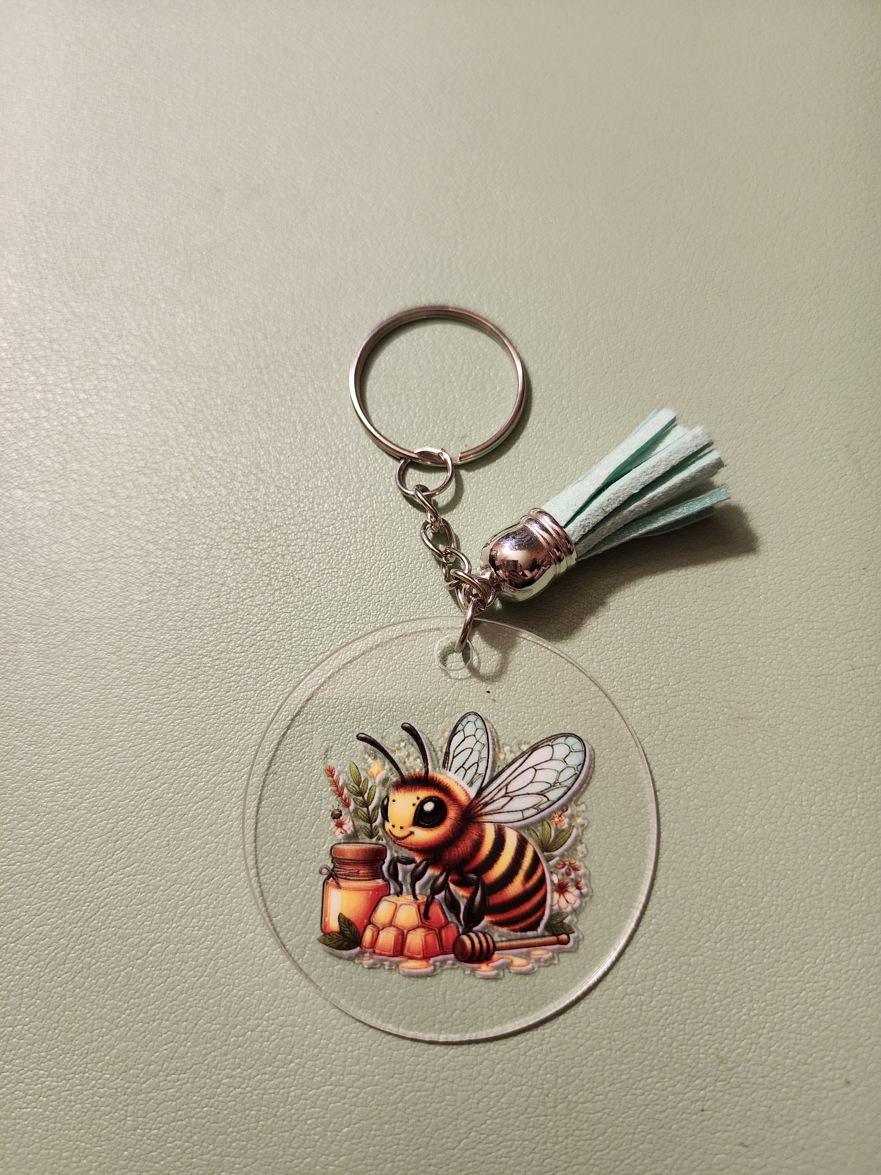 Bee Honey Acrylic Tassel Keychain - Mint Tassel