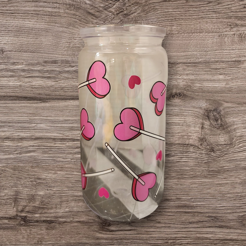 Thumbnail: Pink Hearts 16 oz Plastic Tumbler - Homemade