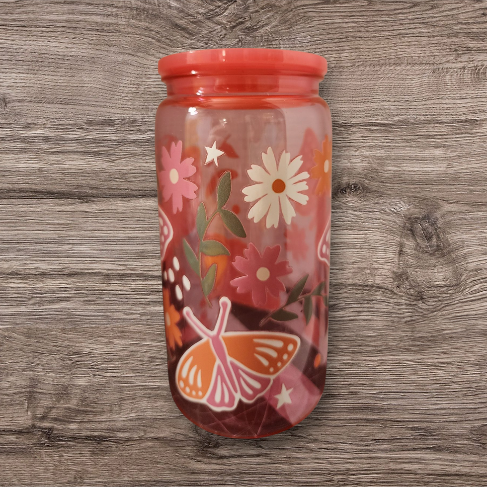 Thumbnail: Butterfly Floral Pink Plastic Tumbler 16oz - Homemade