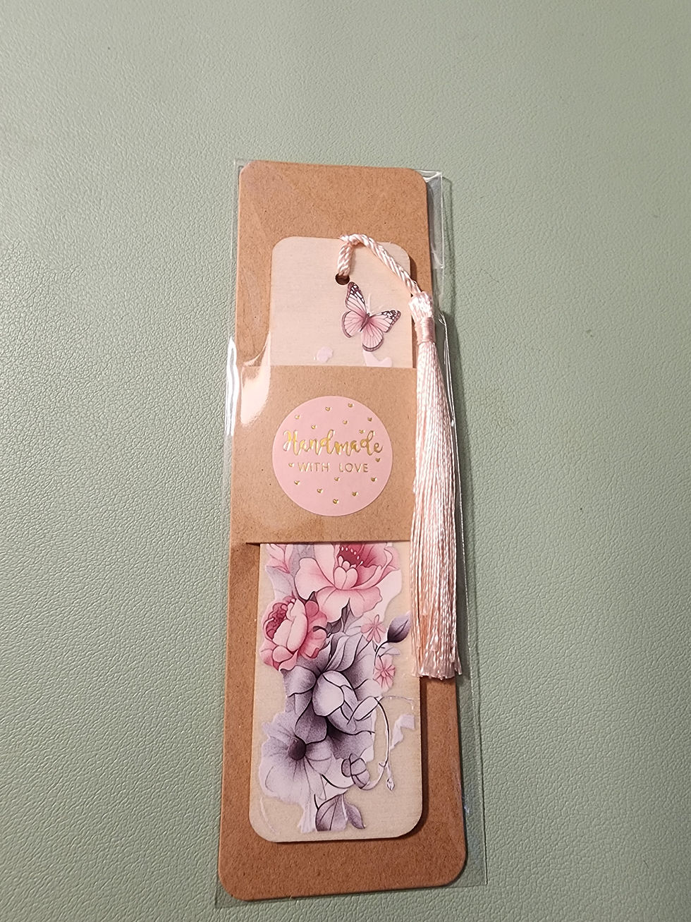 Thumbnail: Floral Wood Bookmark with Pink Tassel