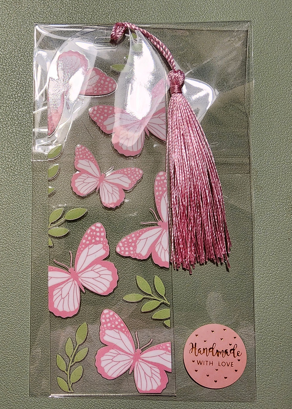 Thumbnail: Pink Butterfly Tassel Bookmark - Women Accessories
