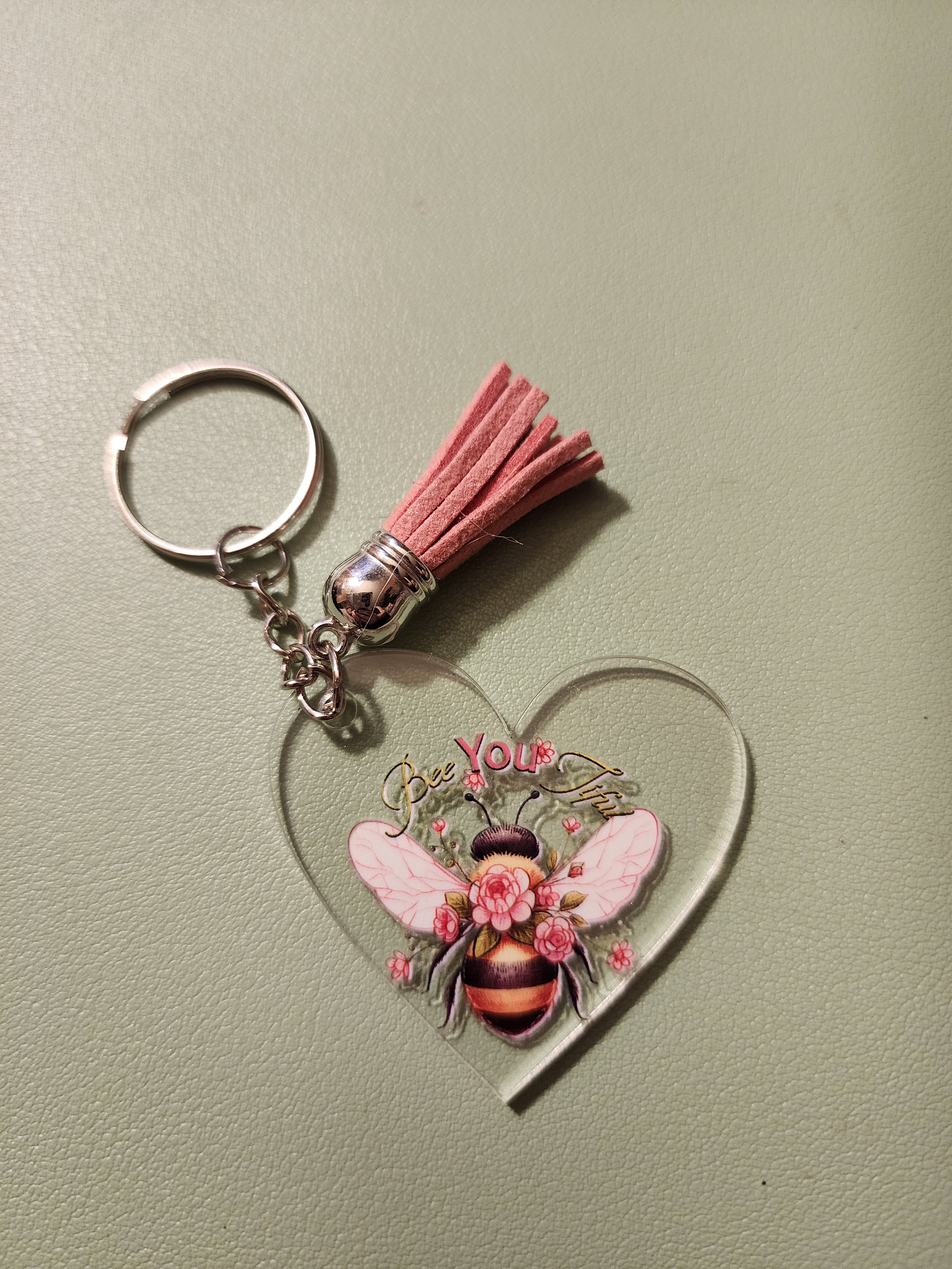 Heart Bee Tassel Keychain - Pink Charm