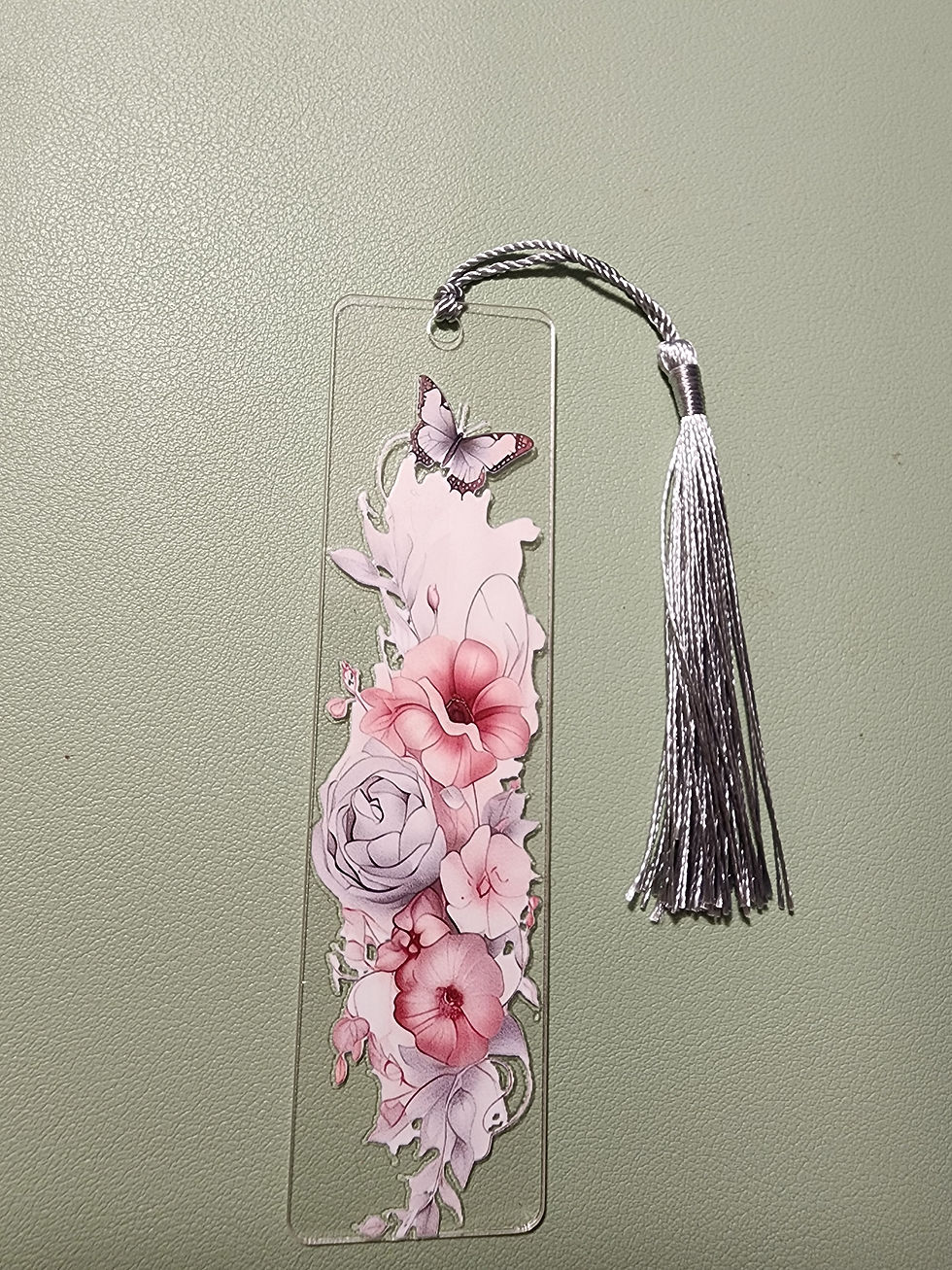 Thumbnail: Silver Tassel Floral Bookmark - Pink & Lavender