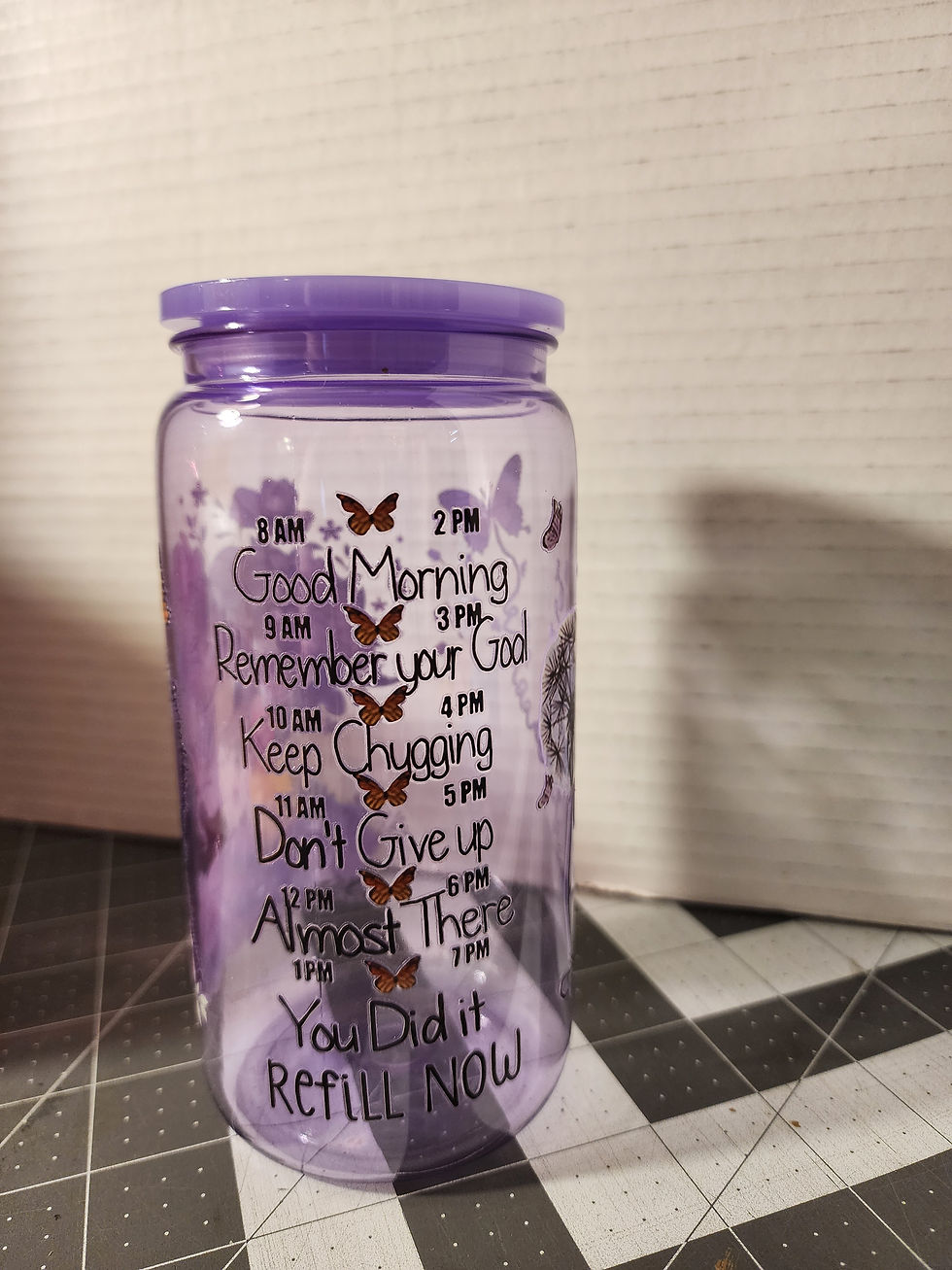 Thumbnail: Purple Motivational Plastic Tumbler, 16 oz, Handmade