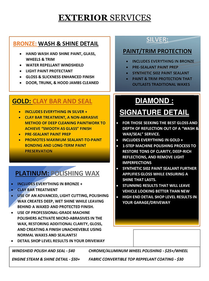 Exterior Detailing Menu