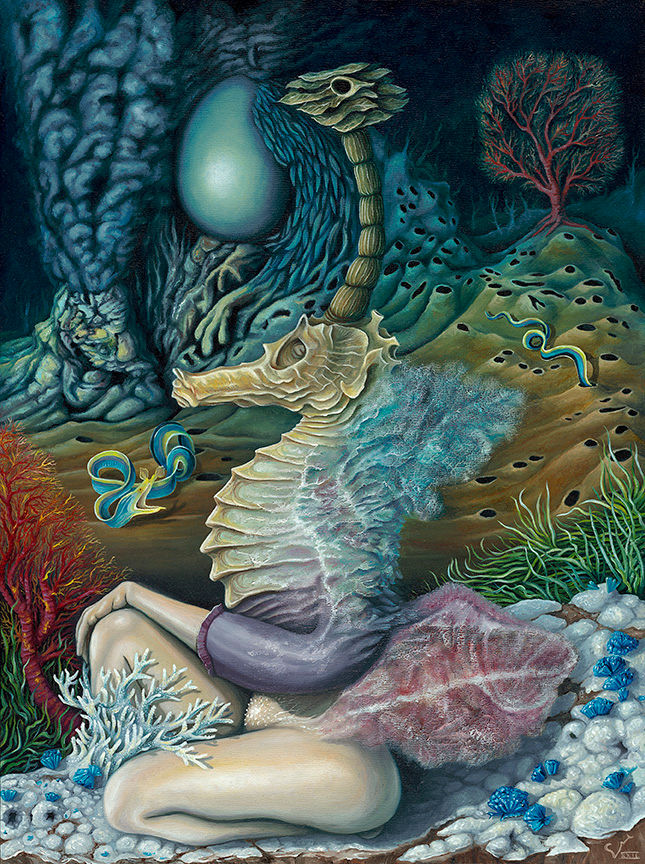 Hippokampus in the Lunar Sea, oil on panel 2022