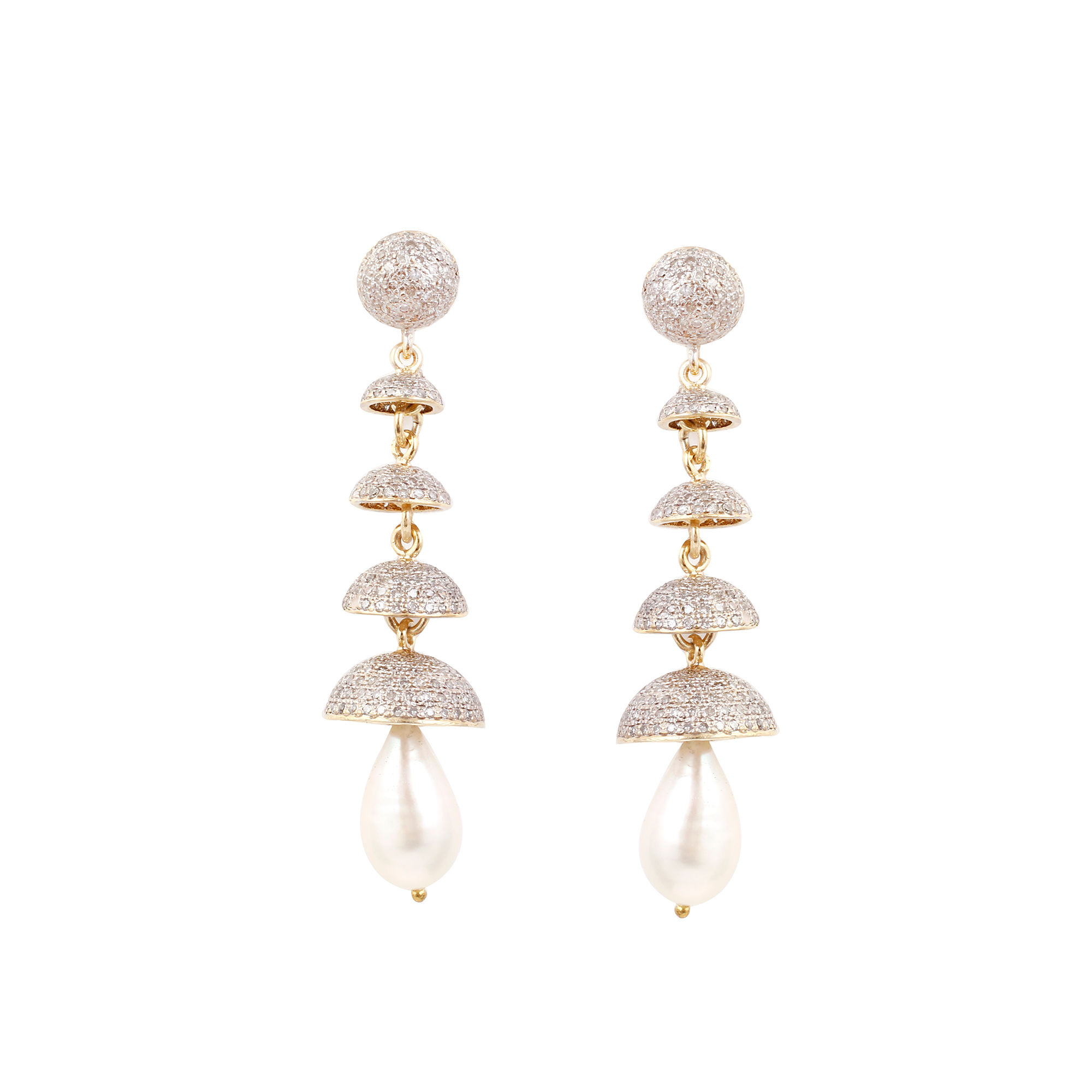 Statement Pearl & Diamonds Dangle Earrings