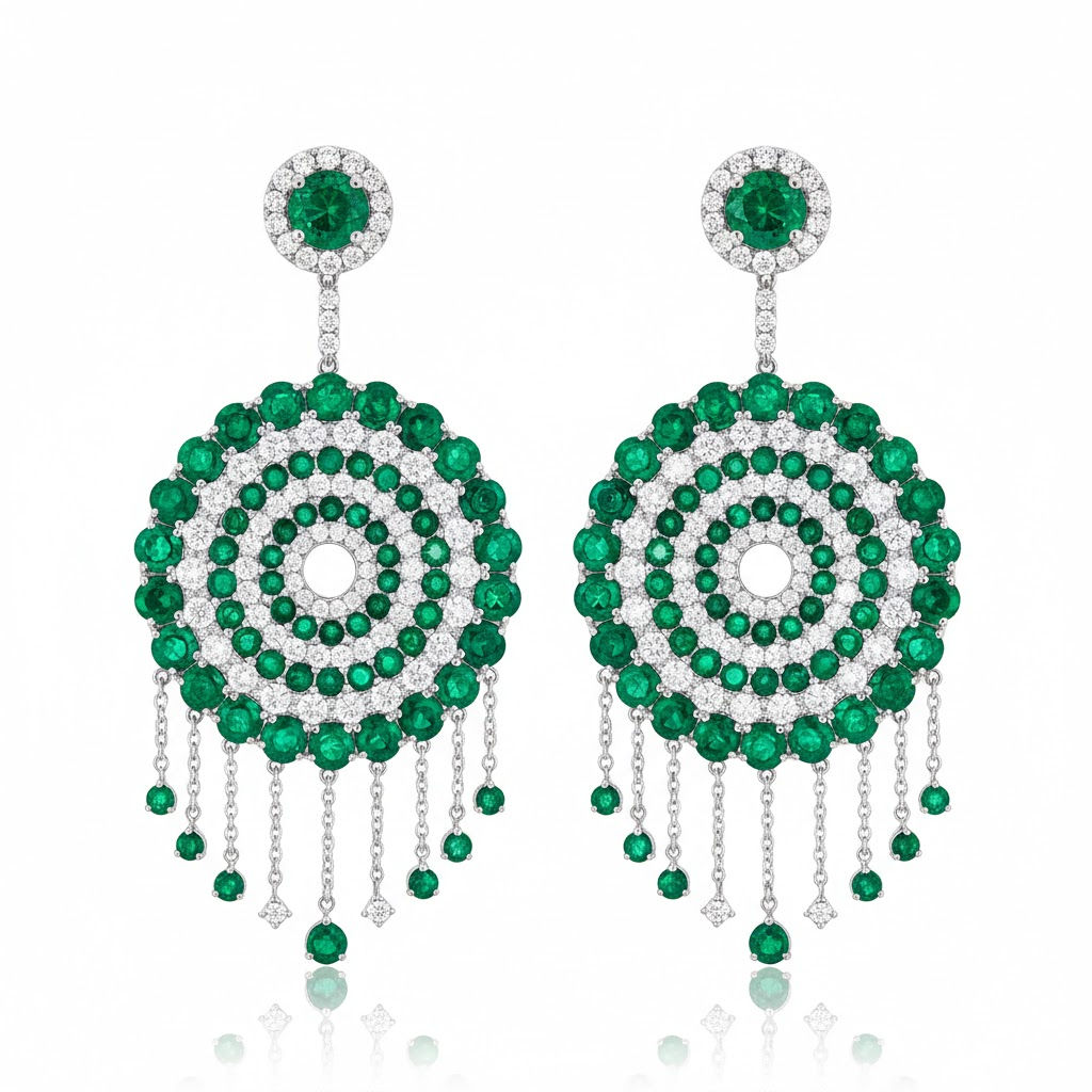 Luxury Fine Statement Emeralds & Diamonds Chandelier Earrings