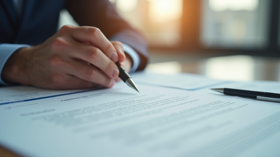 close-up view of a contract and pen on a table