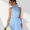 Thumbnail: Blue Ruffled Tulle Midi Dress Cocktail Layered Halter Neck Tiered Tea Length Fo
