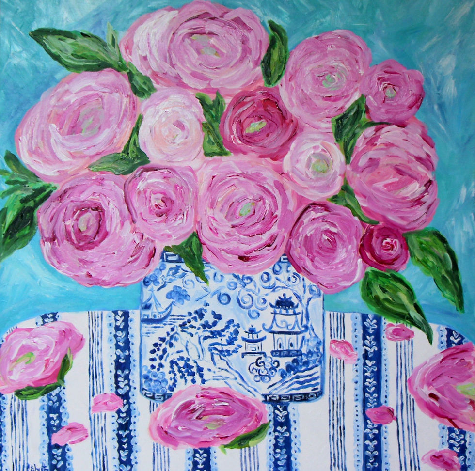 Peonies in Blue and White Ginger Jar, Floral Still Life, Pink Peonies,FINE ART