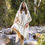 Thumbnail: AKKAD Beige Handmade Ceremonial Hooded Poncho Hood Pockets Vegan Cotton Block P