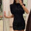 Thumbnail: Sexy Sequin Black Dress For Women Fashion Slim Fly Sleeve O-neck Mini Dresses F