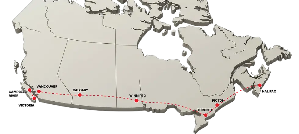 A map of Canada showing the cities where TMFF has their events.