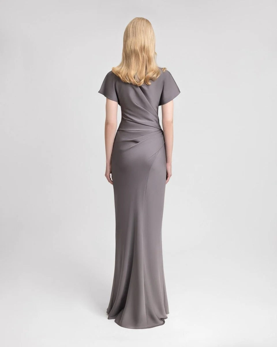 Thumbnail: Asymmetrical Draped Satin Dress