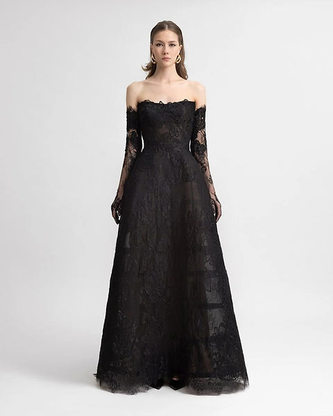 chinese dress ladies Lucy Black Maxi Dress With Gloves – Denoa Label main image 0