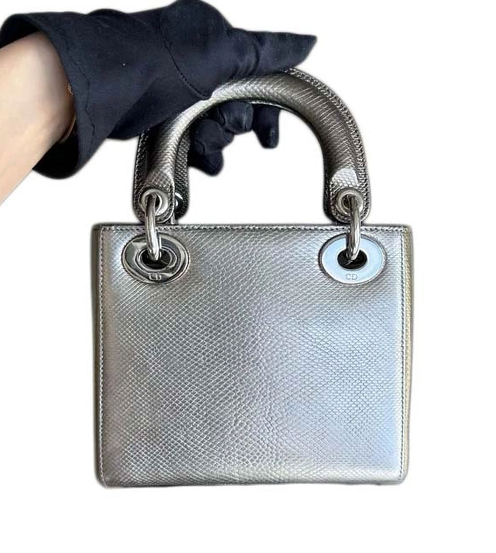 Thumbnail: Dior Mini Lady Dior Silver/Gold Metallic Karung 