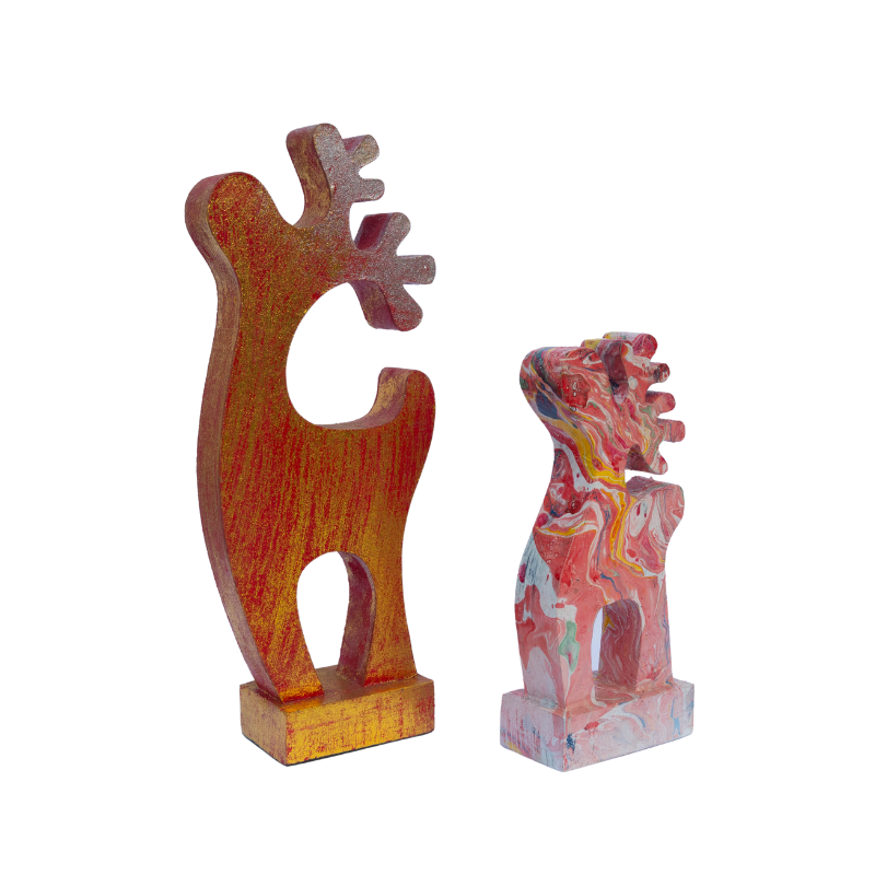 Thumbnail: Wooden Deer With Stand Set of 2