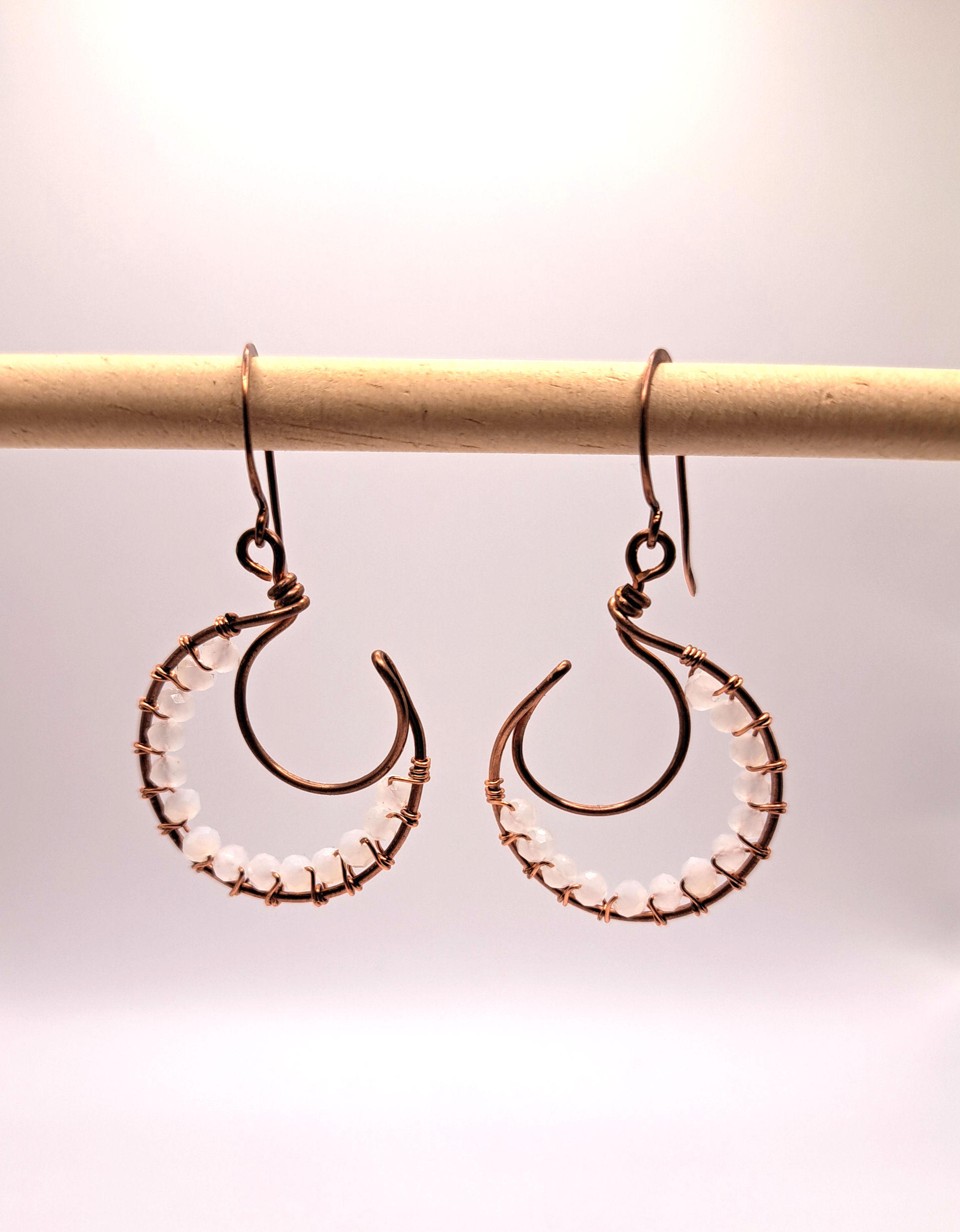 Copper Beaded Crescent Earrings