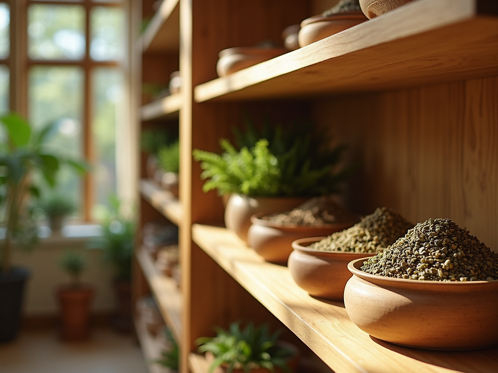Eye-level view of a small herbal garden with various plants