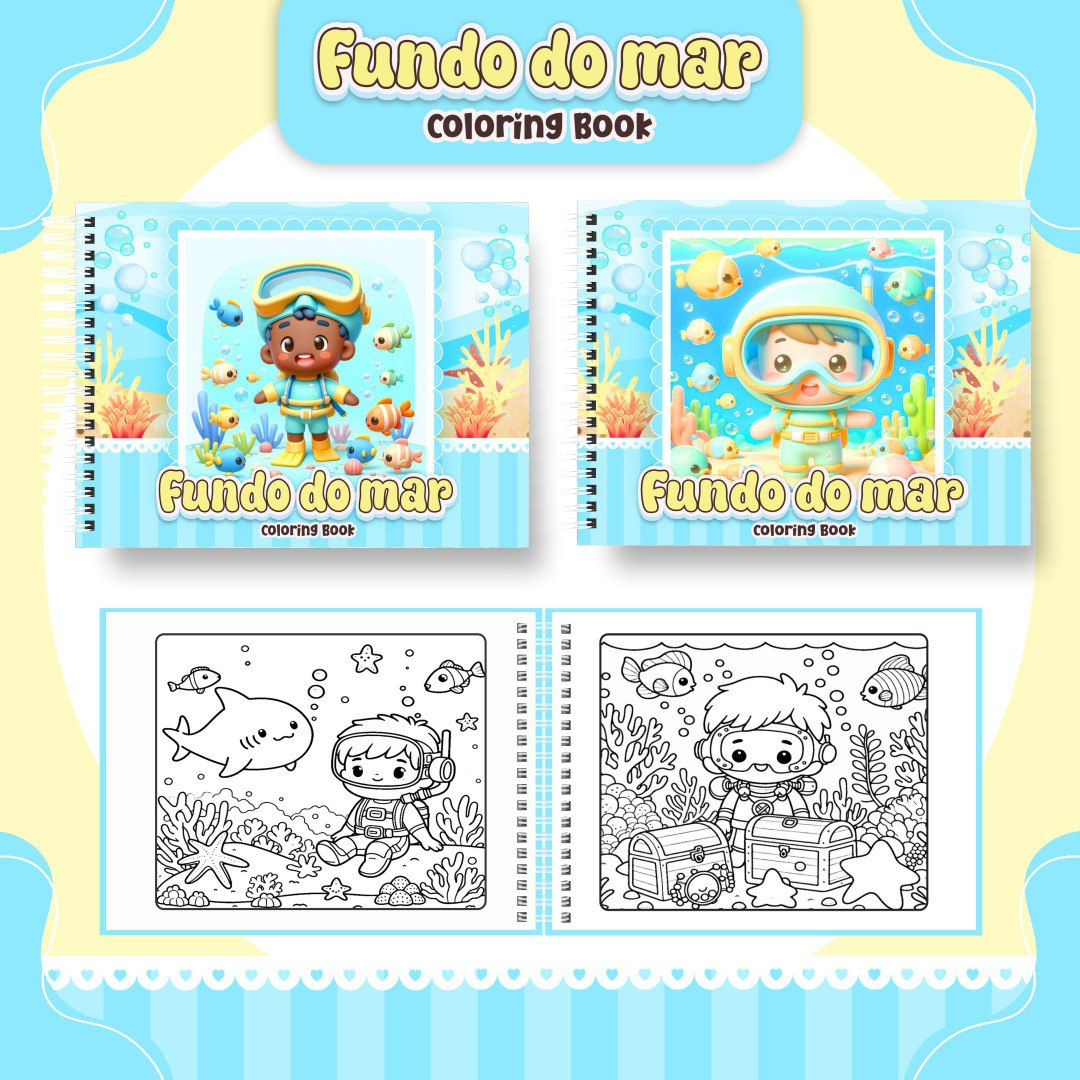 Livro de Colorir para encadernação - Fundo do mar Menino - Boobie Goods