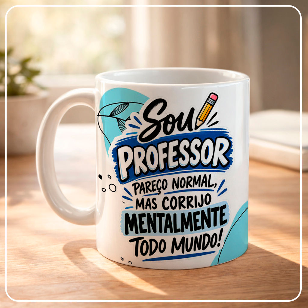 Arquivo Sublimação Caneca - Sou professor, pareço normal mas corrijo mentalmente