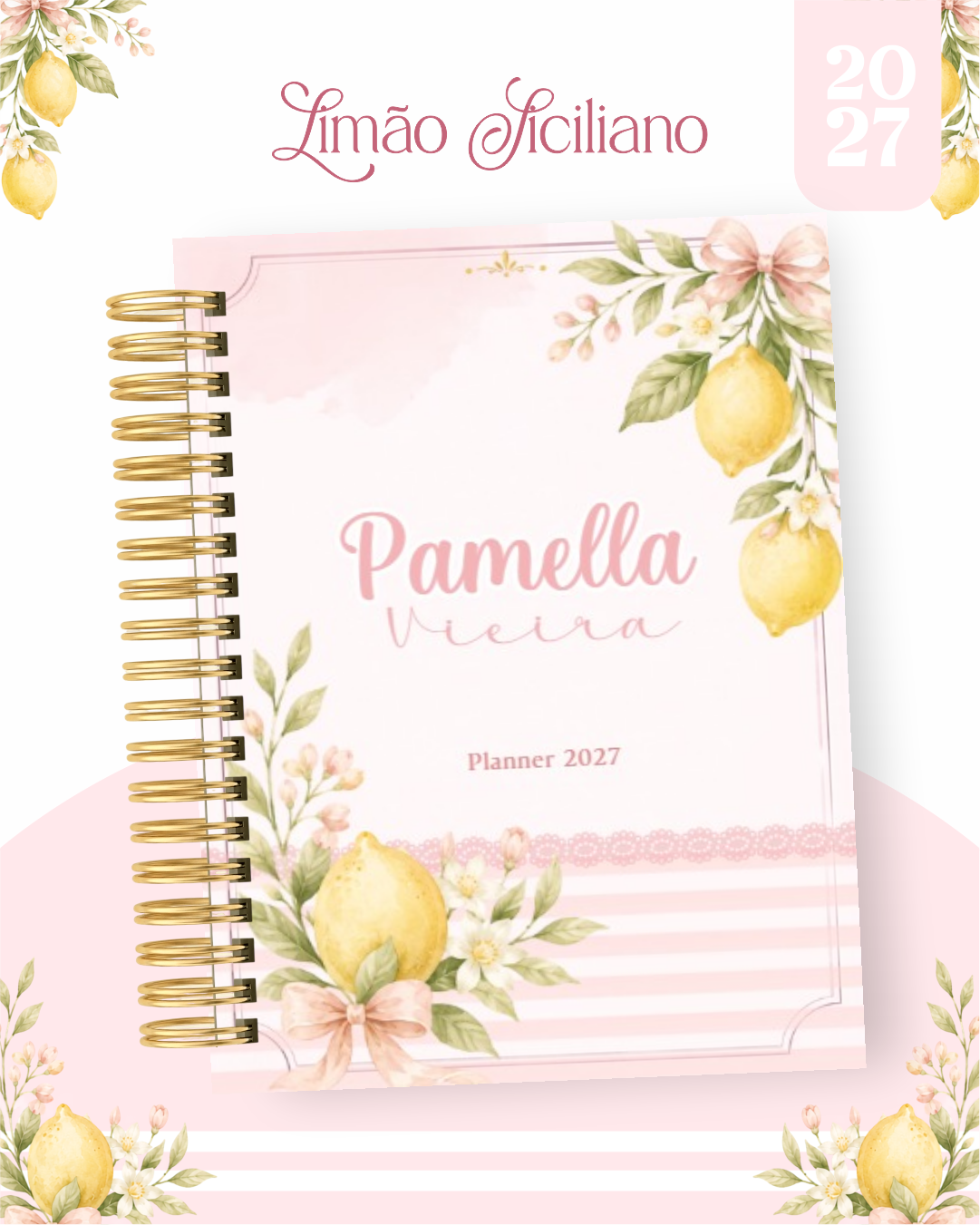 Combo Encadernação Agenda 2027 - Limão Siciliano rosa