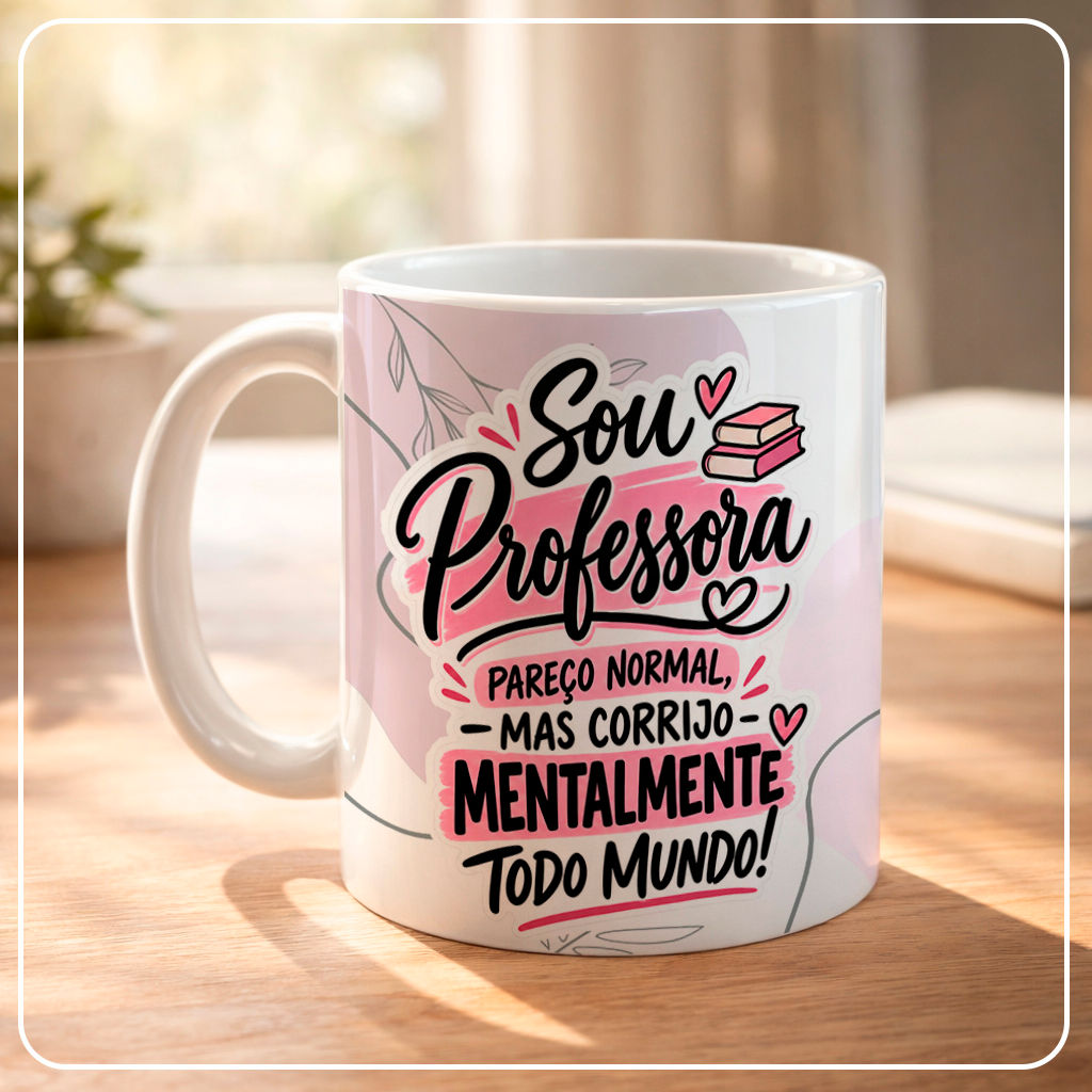 Arquivo Sublimação Caneca - Sou professora pareço normal mas corrijo mentalmente