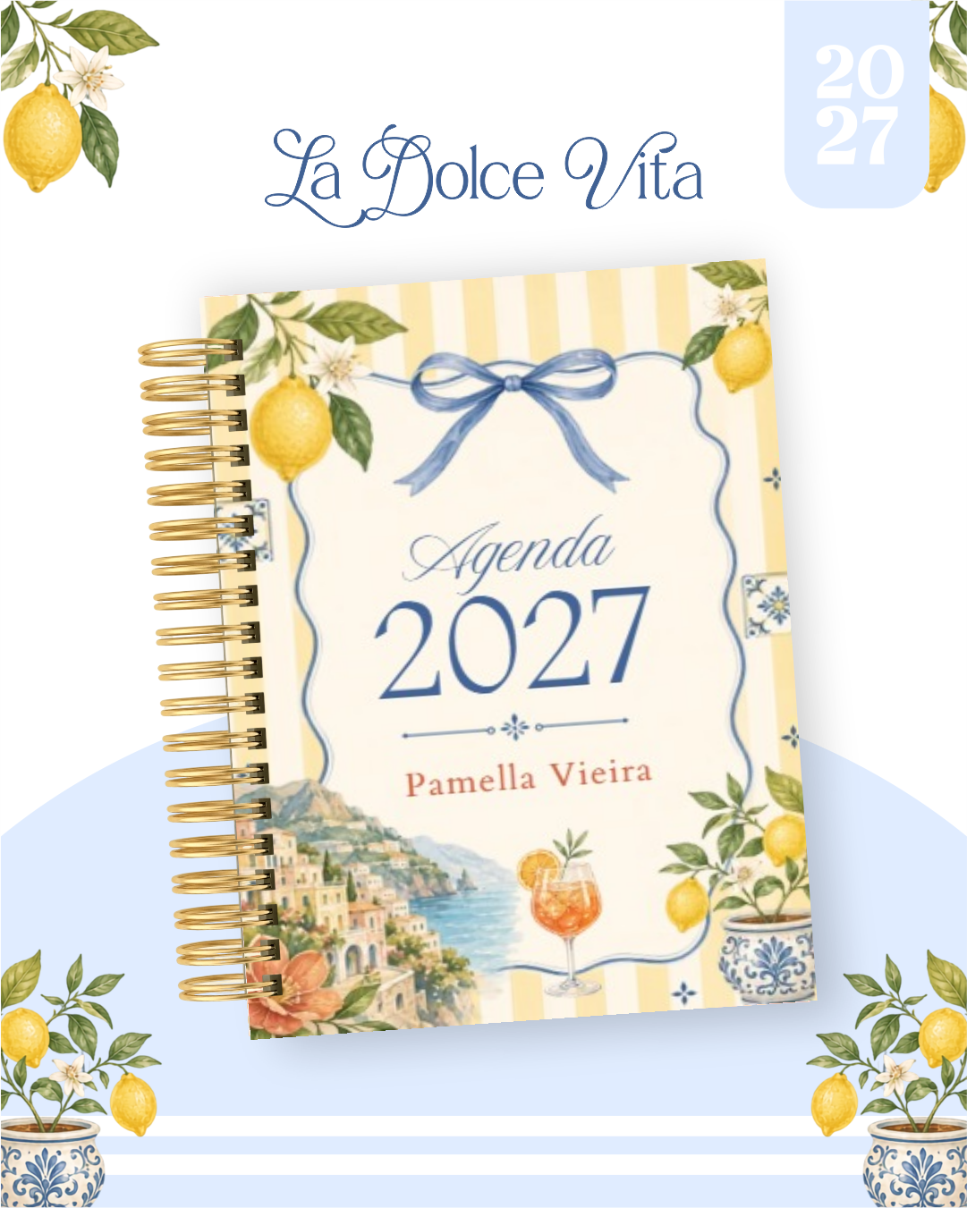Combo Encadernação Agenda 2027 - La Dolce Vita Azul