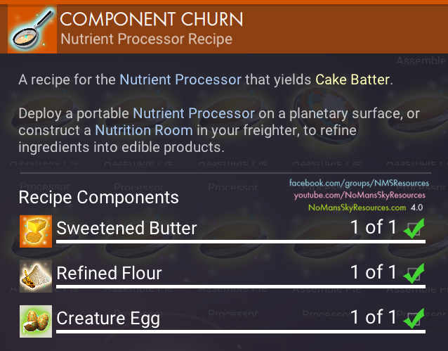 Cake Batter (Sweetened Butter + Refined Flour + Creature Egg) - Recipe [Waypoint 4.04].png