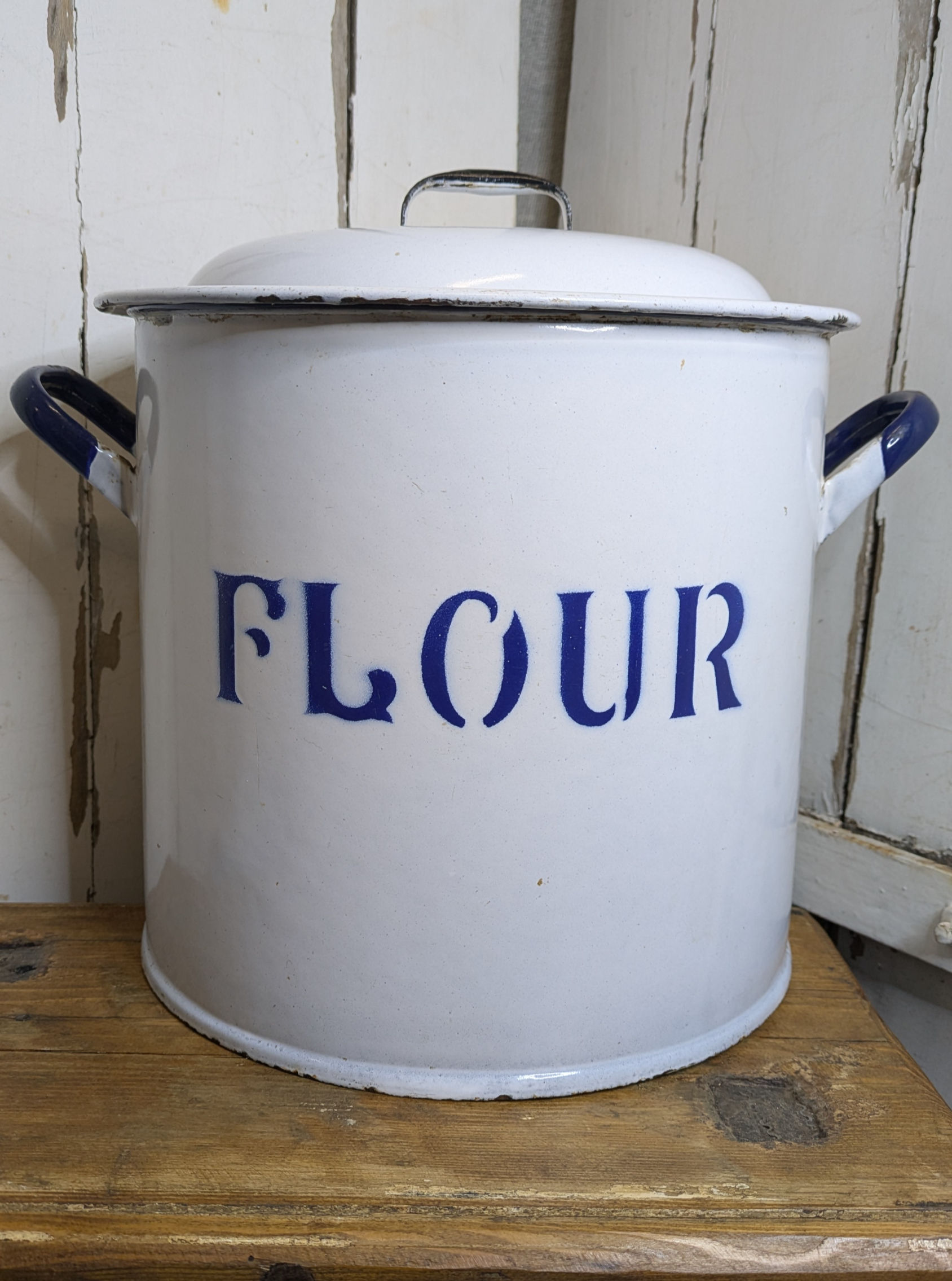 Vintage enamel flour bin