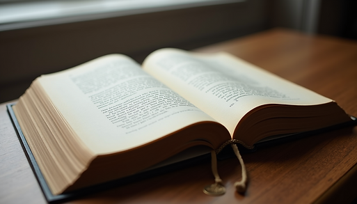 Frequently used open book lying on a wooden surface