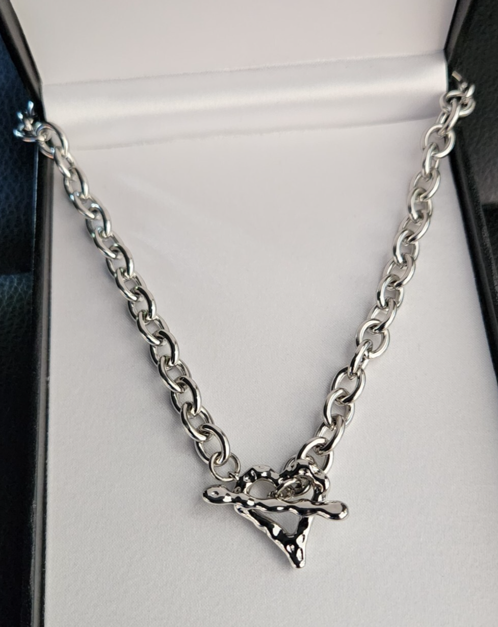Miniaturbild: 16" - 24" Stainless Steel 316L Heart T Bar Toggle Link Chain Necklace 8.5 MM