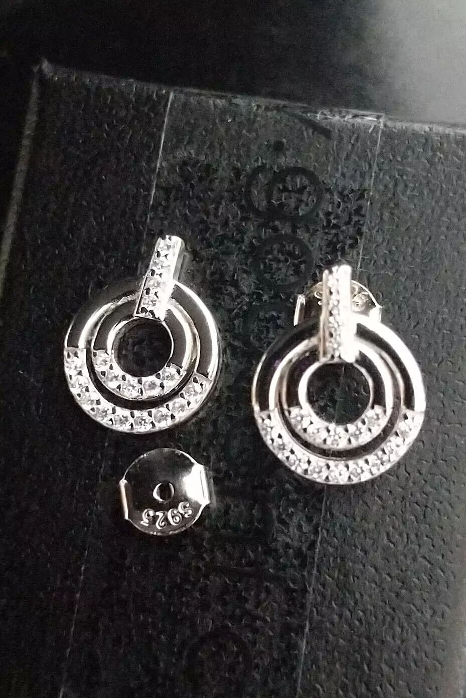 Miniatura: 925 Silver Double Halo Ringed CZ Stud Earrings