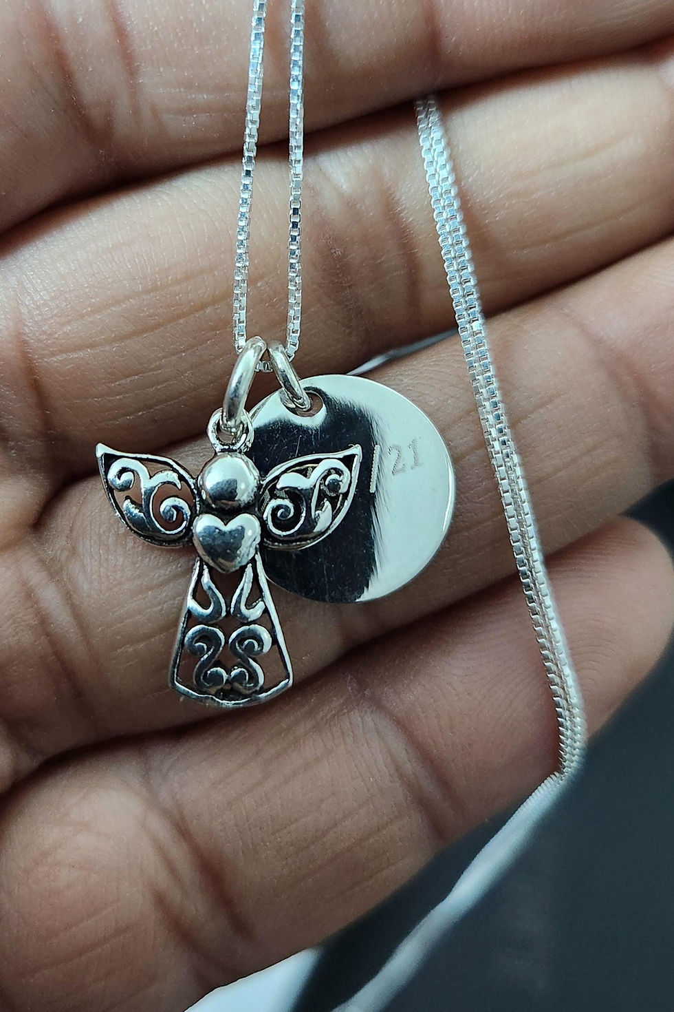 Thumbnail: 925 Silver Small Guardian Angel Charm Necklace
