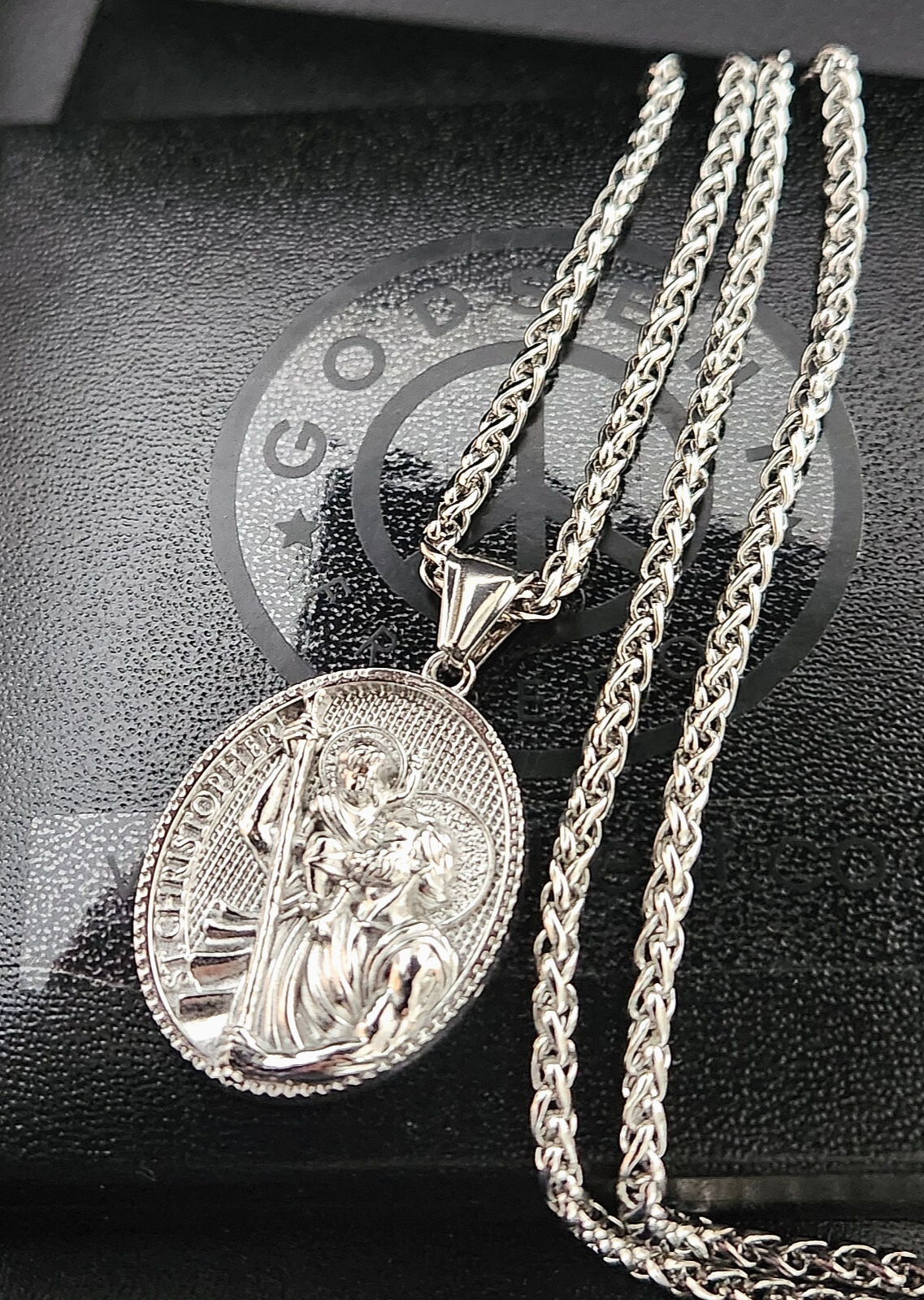 Mens Large Stainless Steel Saint Christopher Necklace Travel Protection Gift