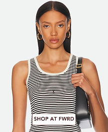Saint Laurent Cassandre striped tank top in Noir et Naturel cotton with scoop neck, contrast trim and small YSL embroidery at the chest.