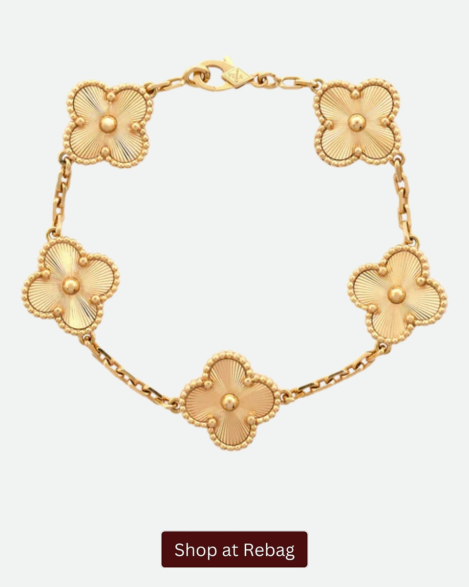 Van Cleef & Arpels Vintage Alhambra 5-motif bracelet in 18k Yellow Gold with Guilloché radiant finish.